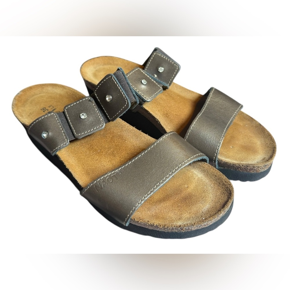 Naot Ashley Metallic Leather Rhinestone Slide Wedge Sandals Size 36 / US 5